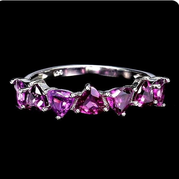 Natural Trilliant Pink Rhodolite Garnet 4mm 925 Sterling Silver Ring Sz 6.75 - Picture 1 of 3
